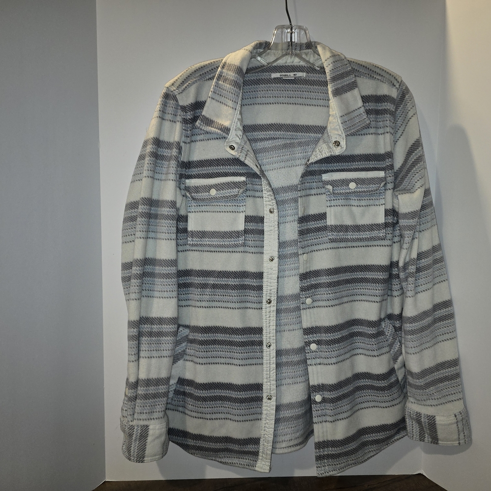 O'Neill Gray and Cream Striped Fleece Shacket